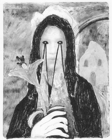 'Flowers for your House' - mixed media artwork (relief ink, crayon, pencil and ink on paper)