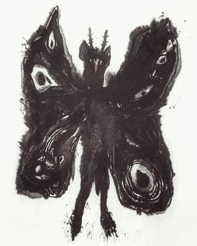 'Mothman' - ink and paint on printer paper
