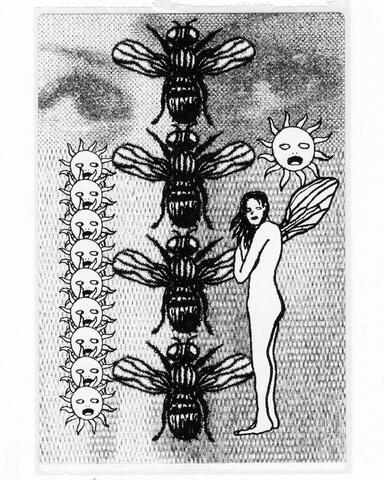 Thermal label art - Illustration & photographic collage printed onto a thermal label