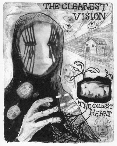 'The Clearest Vision, The Coldest Heart' - mixed media artwork (relief ink, pencil, magazine paper, pen, house paint and crayon on paper)